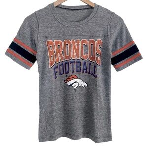 Denver Bronco's T-shirt with Striped Detail on Sleeves & Metallic Accent on Logo